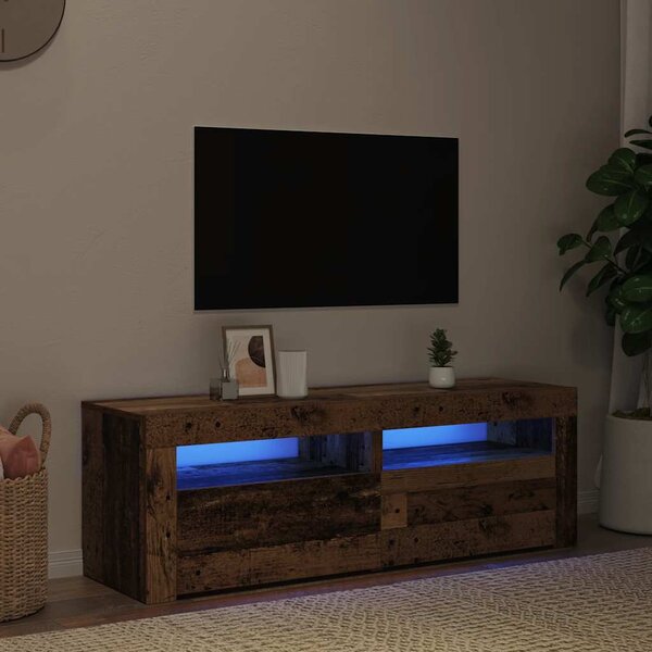 Antik fa színű szerelt fa TV-szekrény LED-ekkel 120x35x40 cm