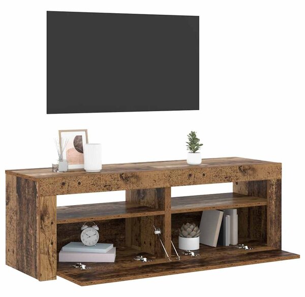 Antik fa színű szerelt fa TV-szekrény LED-ekkel 120x35x40 cm