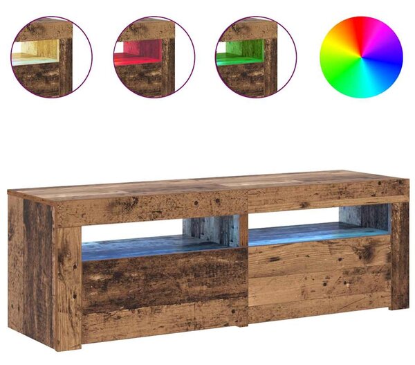 Antik fa színű szerelt fa TV-szekrény LED-ekkel 120x35x40 cm