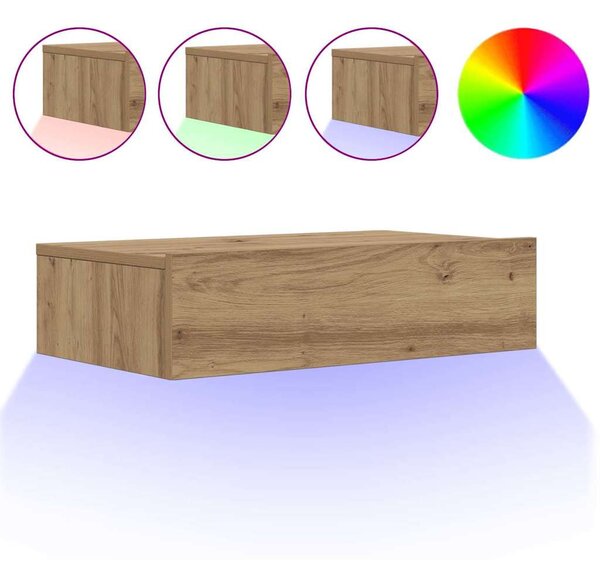 Kézműves tölgy színű TV-szekrény LED-lámpákkal 60x35x15,5 cm