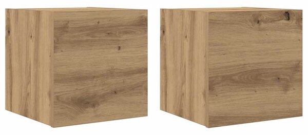 2 db kézműves tölgy falra szerelhető TV-szekrény 30,5x30x30 cm