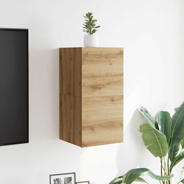 2 db kézműves tölgy falra szerelhető TV-szekrény 30,5x30x30 cm