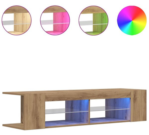 Kézműves tölgy szerelt fa TV-szekrény LED-ekkel 90x39x30 cm