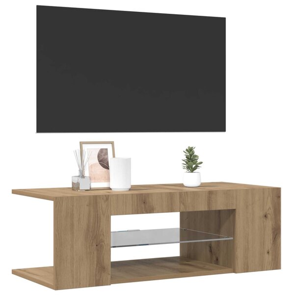Kézműves tölgy szerelt fa TV-szekrény LED-ekkel 90x39x30 cm