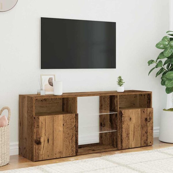 Antik fa színű szerelt fa TV-szekrény LED-ekkel 120x30x50 cm