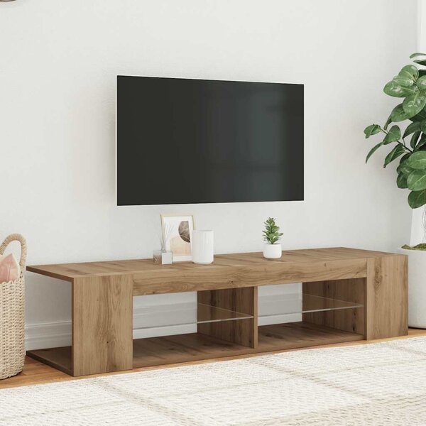 Kézműves tölgy szerelt fa TV-szekrény LED-ekkel 90x39x30 cm