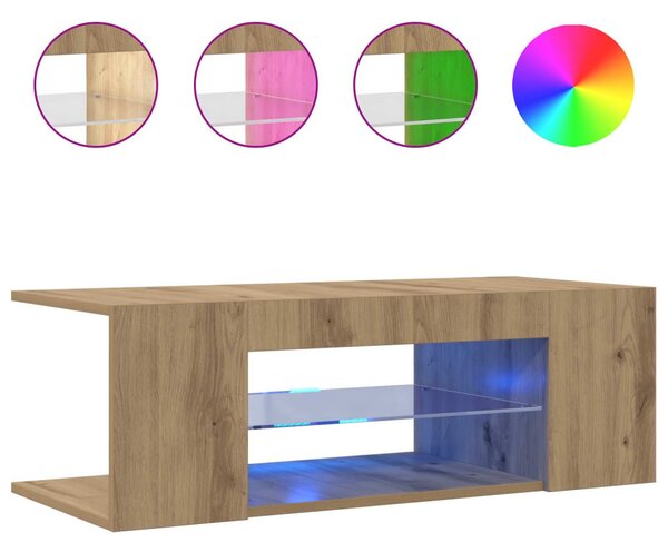 Kézműves tölgy szerelt fa TV-szekrény LED-ekkel 90x39x30 cm