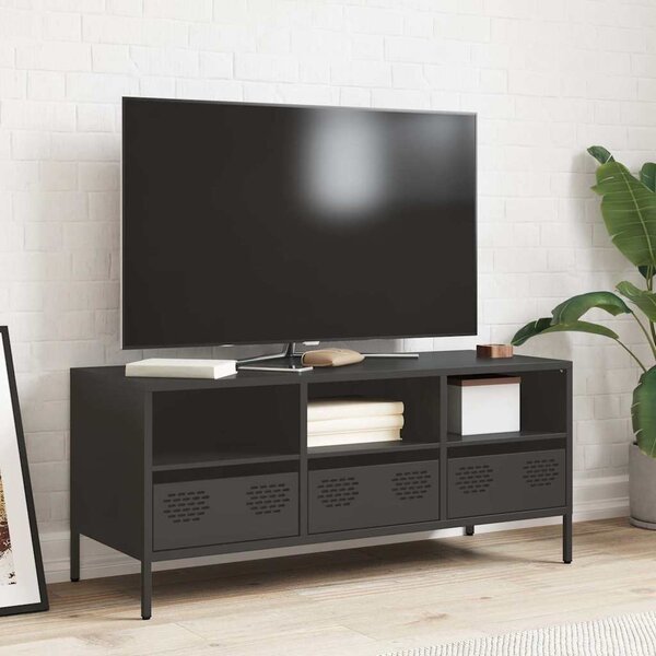 Fekete hidegen hengerelt acél TV-szekrény 101,5 x 39 x 43,5 cm
