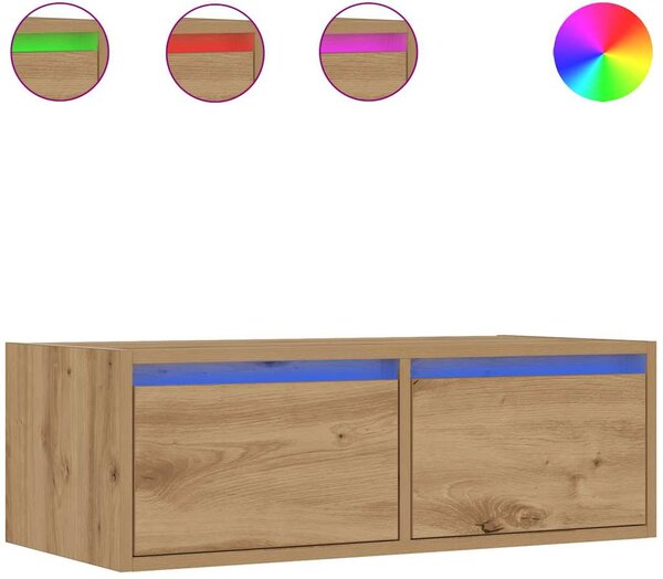 Kézműves tölgy színű TV-szekrény LED-lámpákkal 75x35,5x25 cm
