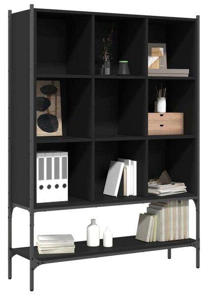 VidaXL Fekete Fa Könyvespolc - 10 Rekeszes - 102x30x141,5cm