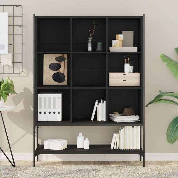 VidaXL Fekete Fa Könyvespolc - 10 Rekeszes - 102x30x141,5cm