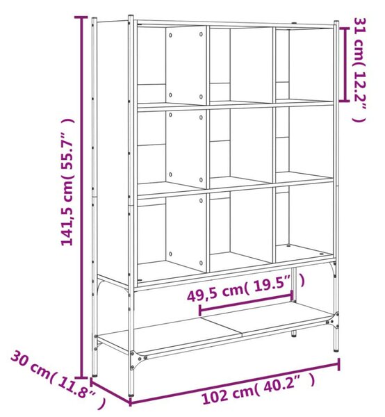 VidaXL Fekete Fa Könyvespolc - 10 Rekeszes - 102x30x141,5cm