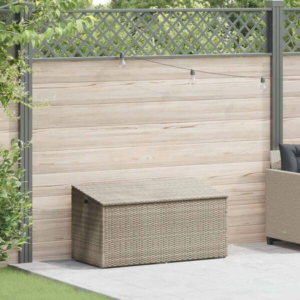 Világosszürke polyrattan kerti tárolóláda 110x50x58 cm