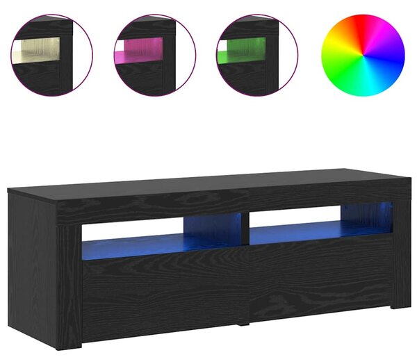 Fekete tölgy szerelt fa TV-szekrény LED-ekkel 120x35x40 cm