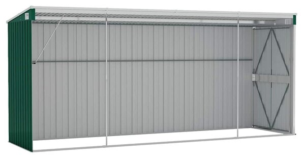 Zöld acél falhoz erősíthető kerti fészer 118 x 382 x 178 cm