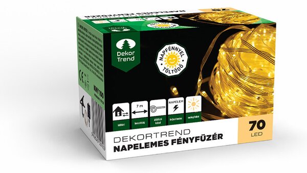 Dekortrend Napelemes fényfüzér, 70 LED, meleg fehér, csíptetővel
