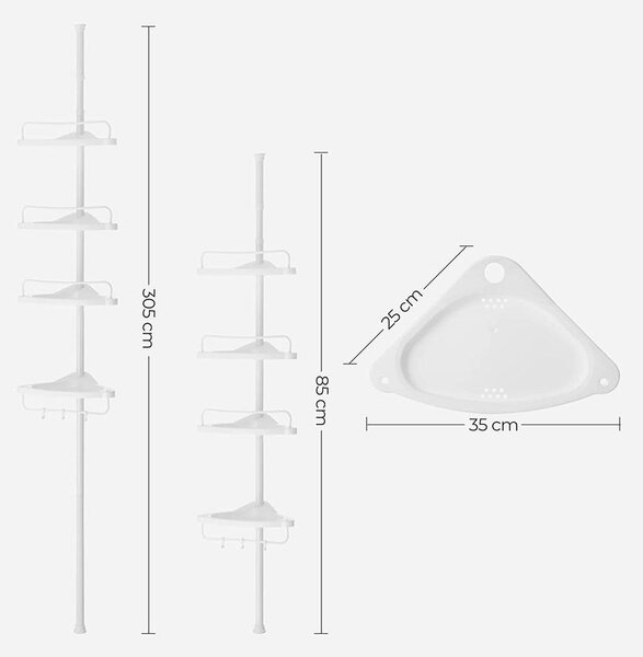 Állítható teleszkópos fürdőszobai sarokpolc, 85-305 cm
