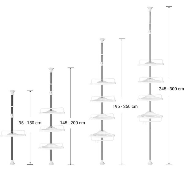 Állítható fürdőszoba sarokpolc, teleszkópos zuhanypolc, 95-300 cm