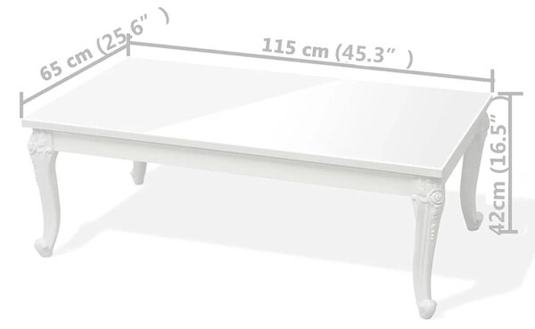 Magasfényű fehér dohányzóasztal 115 x 65 x 42 cm