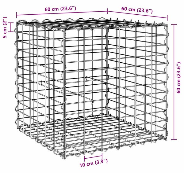 Kocka alakú acélhuzal gabion magaságyás 60 x 60 x 60 cm