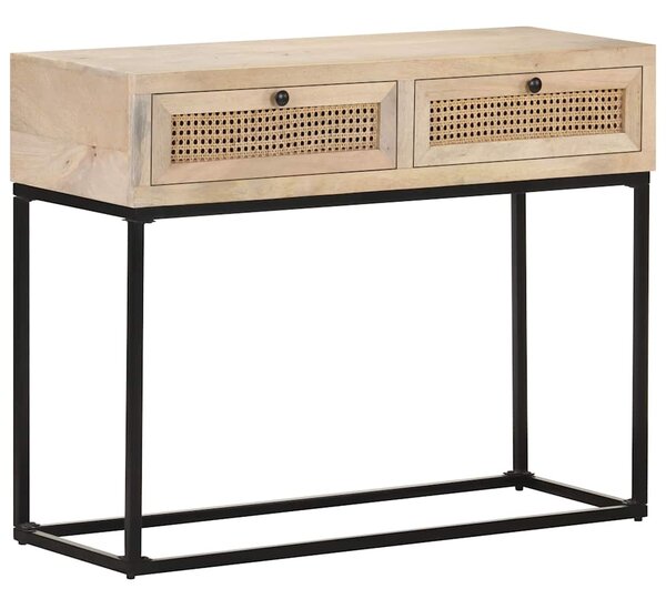 Tömör mangófa és természetes nád tálalóasztal 100 x 35 x 76 cm