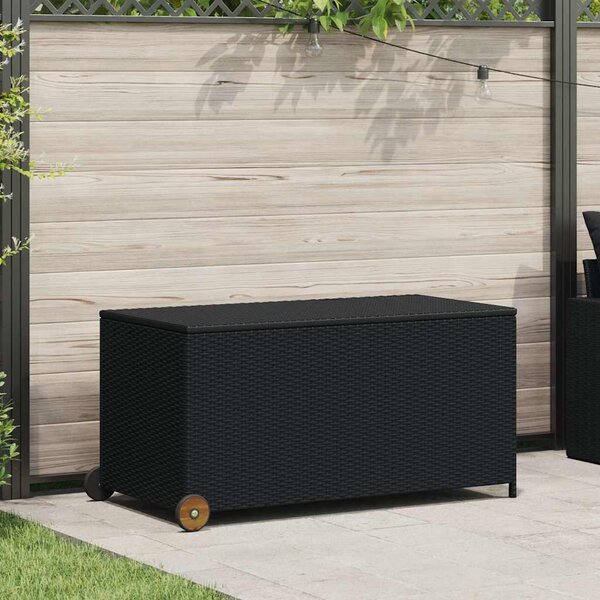 Fekete polyrattan kerti tárolóláda 120 x 65 x 61 cm