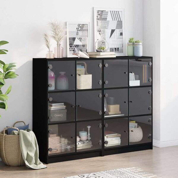 VidaXL Fa Könyvespolc - 12 Rekesz - Fekete - 136x37x109cm