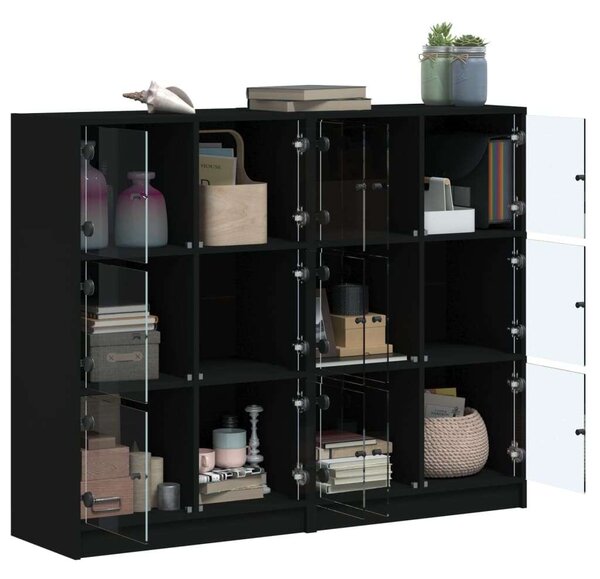 VidaXL Fa Könyvespolc - 12 Rekesz - Fekete - 136x37x109cm