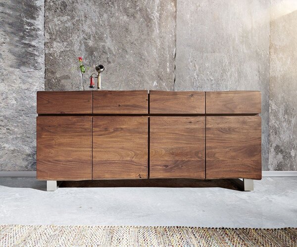 DELIFE Komód Live-Edge 172 cm akác barna 4 ajtós 4 fiókos