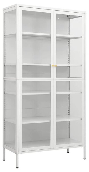 Fehér acél és edzett üveg vitrin 90 x 40 x 180 cm