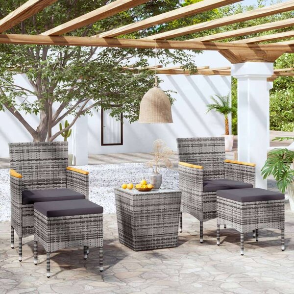 VidaXL 5 részes szürke polyrattan kerti bisztrószett