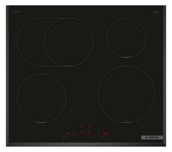 Bosch PIF651HC1E Beépíthető indukciós főzőlap, 59,2 cm, 4 főzőzóna, DirectSelect , Fekete