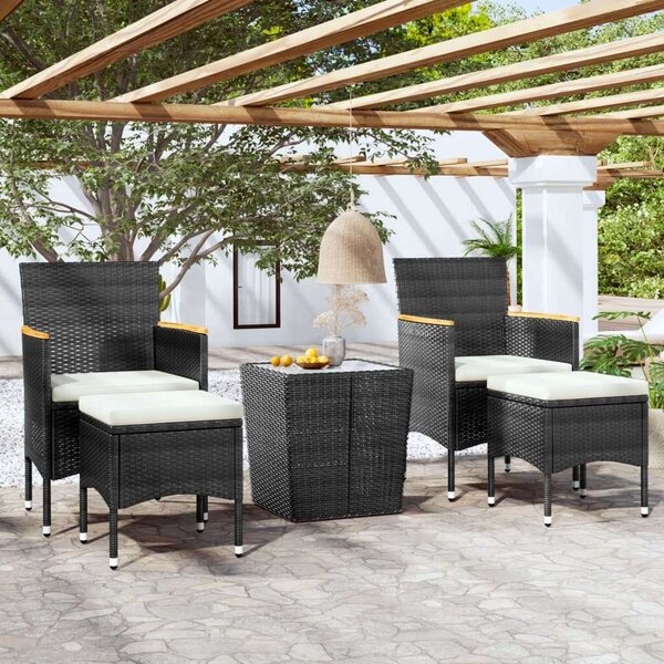 Polyrattan Kerti Bisztrószett - 5 részes - Fekete