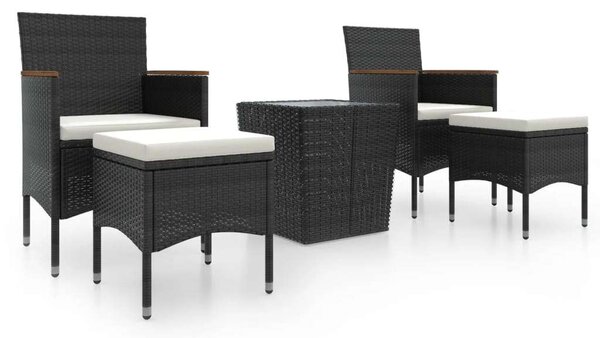 Polyrattan Kerti Bisztrószett - 5 részes - Fekete