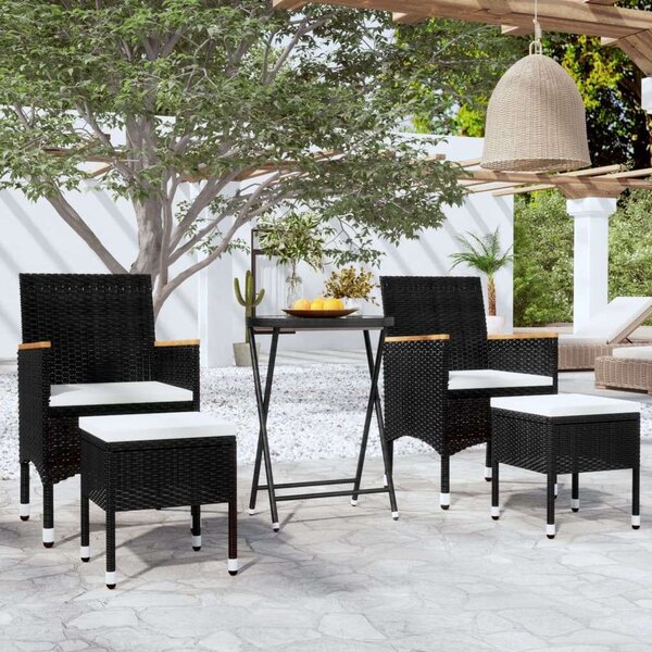 VidaXL Polyrattan Kerti Bisztrószett - 5 részes - Fekete
