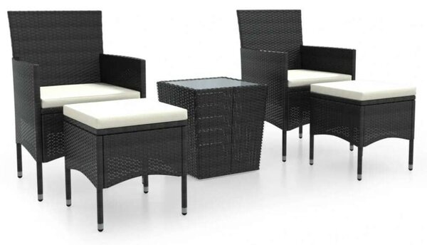 VidaXL Polyrattan Kerti Bisztrószett - 5 részes, Fekete