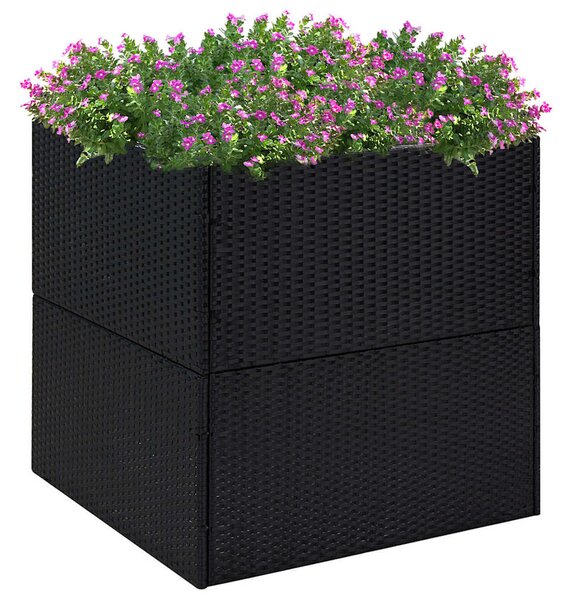 Fekete polyrattan kerti ültetőláda 80x80x80 cm