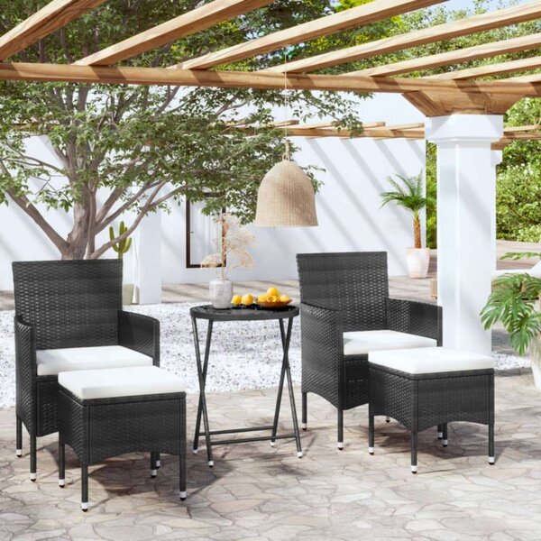 Kerti Bisztrószett - 5 részes - Polyrattan - Fekete