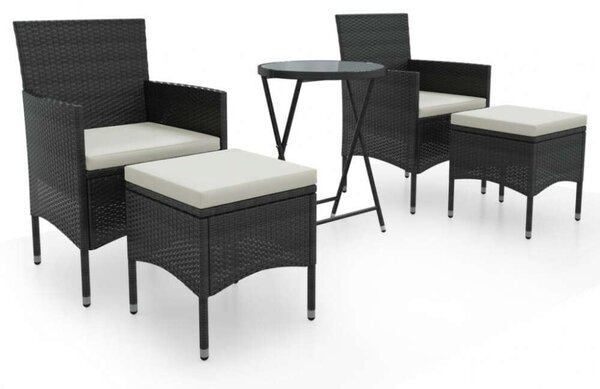 Kerti Bisztrószett - 5 részes - Polyrattan - Fekete