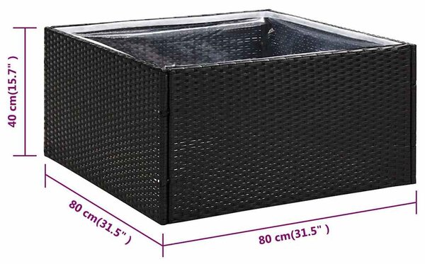 Fekete polyrattan kerti ültetőláda 80 x 80 x 40 cm
