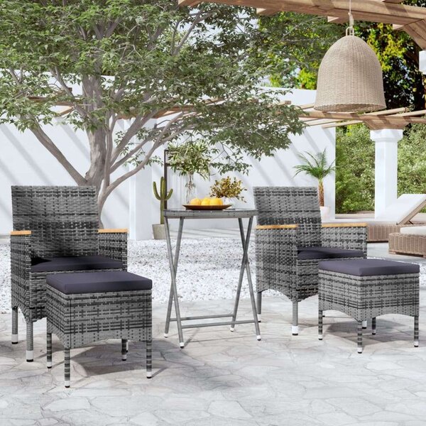 VidaXL 5 részes szürke polyrattan kerti bisztrószett