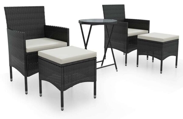 Kerti Bisztrószett - 5 részes - Polyrattan - Fekete