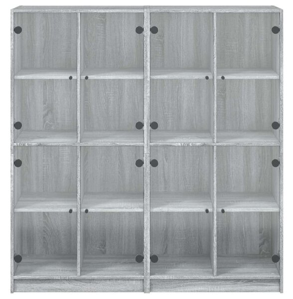 Fa Könyvespolc - Sonoma Szürke - 16 Rekesz - 136x37x142 cm