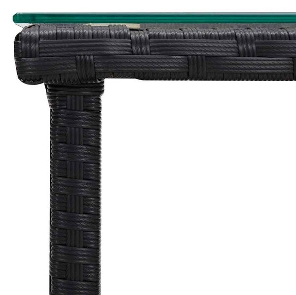 Fekete polyrattan és edzett üveg kisasztal 45 x 45 x 45 cm