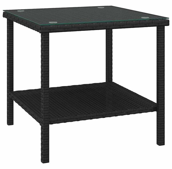 Fekete polyrattan és edzett üveg kisasztal 45 x 45 x 45 cm