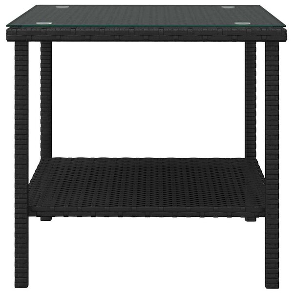 Fekete polyrattan és edzett üveg kisasztal 45 x 45 x 45 cm