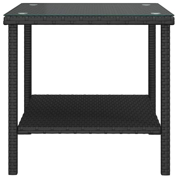Fekete polyrattan és edzett üveg kisasztal 45 x 45 x 45 cm