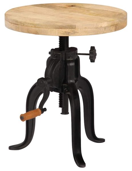 Tömör mangófa és öntöttvas kisasztal 45 x (45-62) cm