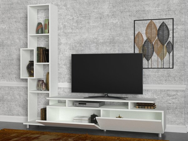 TV asztal/szekrény polcokkal Tullia (fehér). Akció -29%