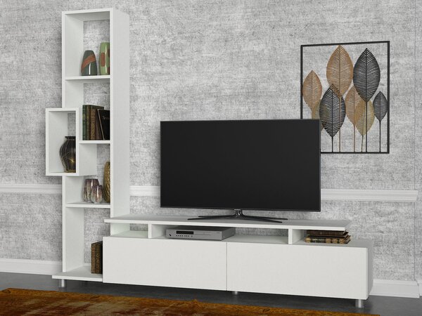 TV asztal/szekrény polcokkal Tullia (fehér). Akció -29%